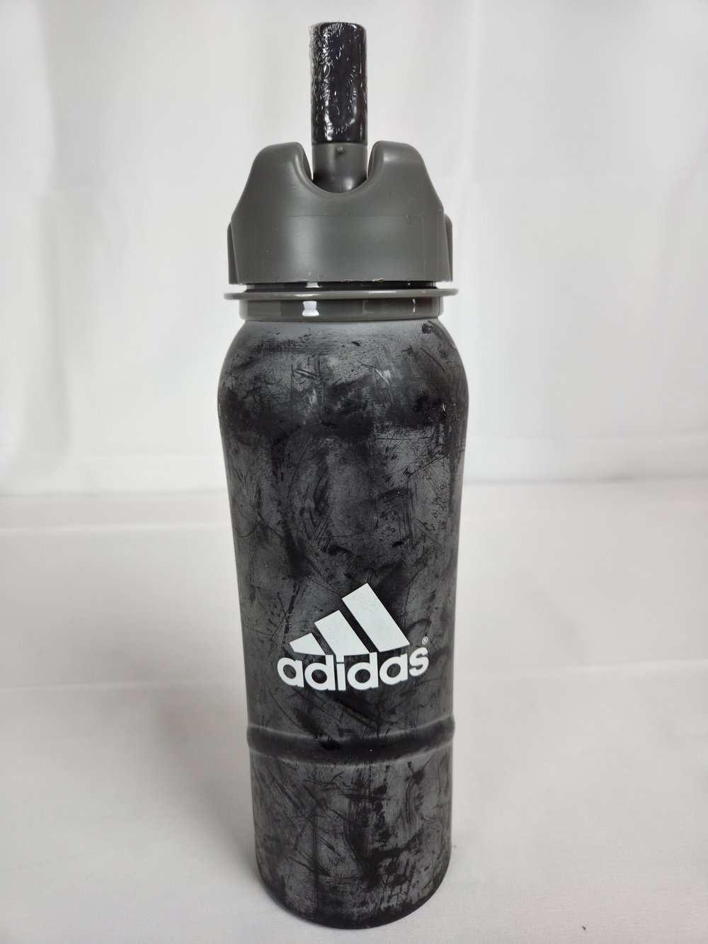 Adidas Black Marble Sports Water Bottle Metal with three Straws..new.